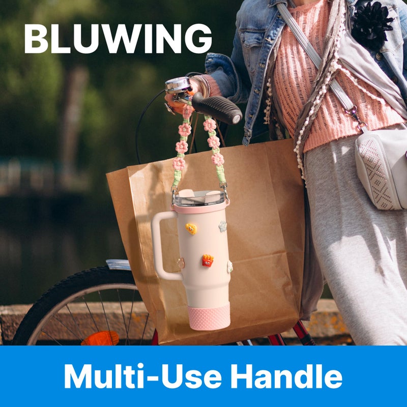 Bluwing Water Bottle Handle with Strap Compatible with Owala  Stanley Cup  Hydro Flask  Water Bottle Handle Fits Most 12-40oz Water Bottles(Daisy Green 4) - Image 2